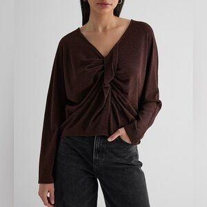 Express Womens Metallic Top Size XS Brown V-Neck Long Sleeve Twist Front NWT $54